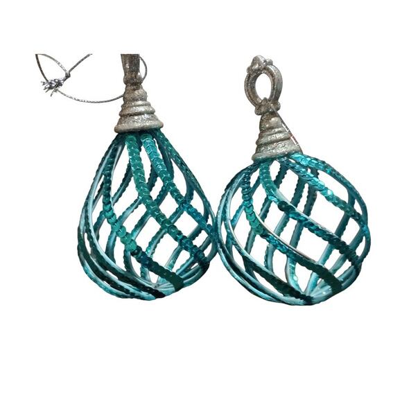 Blue Set Of 2 Sequin Bling Teardrop Swirled Christmas Holiday Ornaments, 6" - Picture 2 of 4